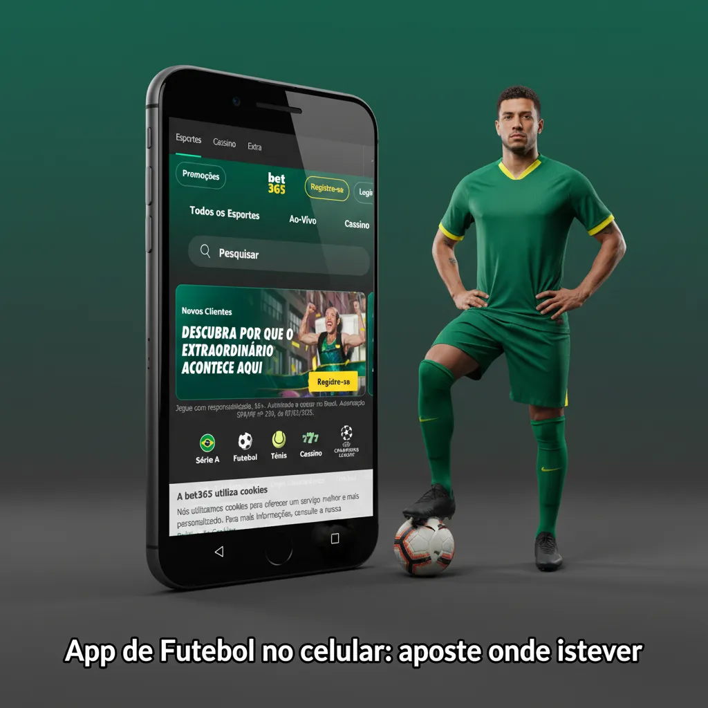Smartphone com app de futebol Bet365 aberto, partidas, mercados, odds e apostas ao vivo; para Android e iOS, com Cash Out.