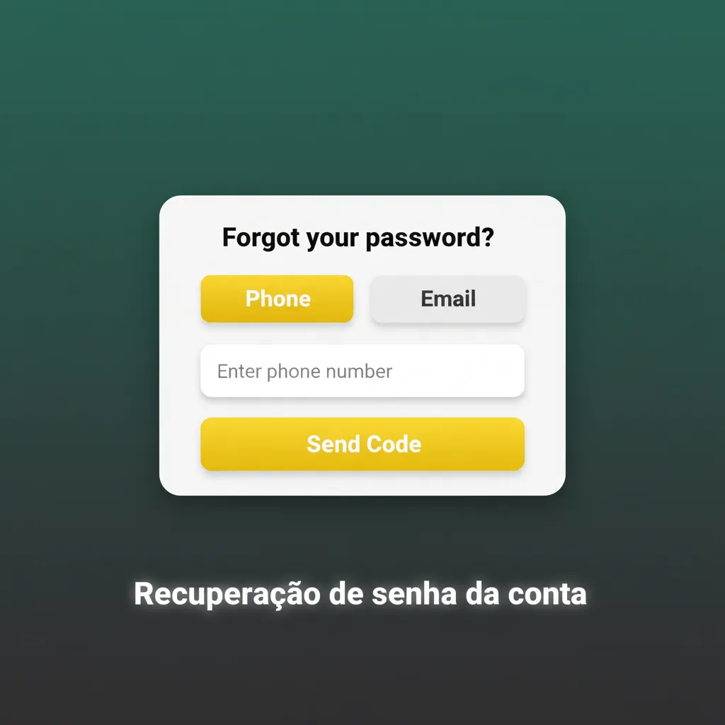 Tela de recuperação de senha com opções de redefinição por e-mail ou SMS e instruções passo a passo.